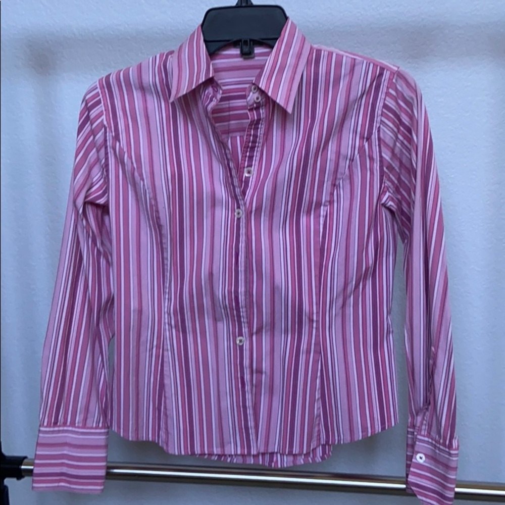 Ann Taylor pink striped blouse